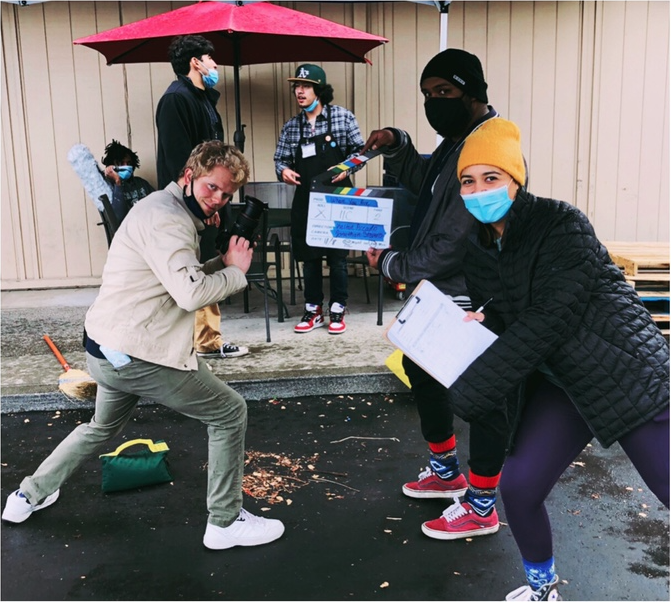 Cast and crew having fun on set
